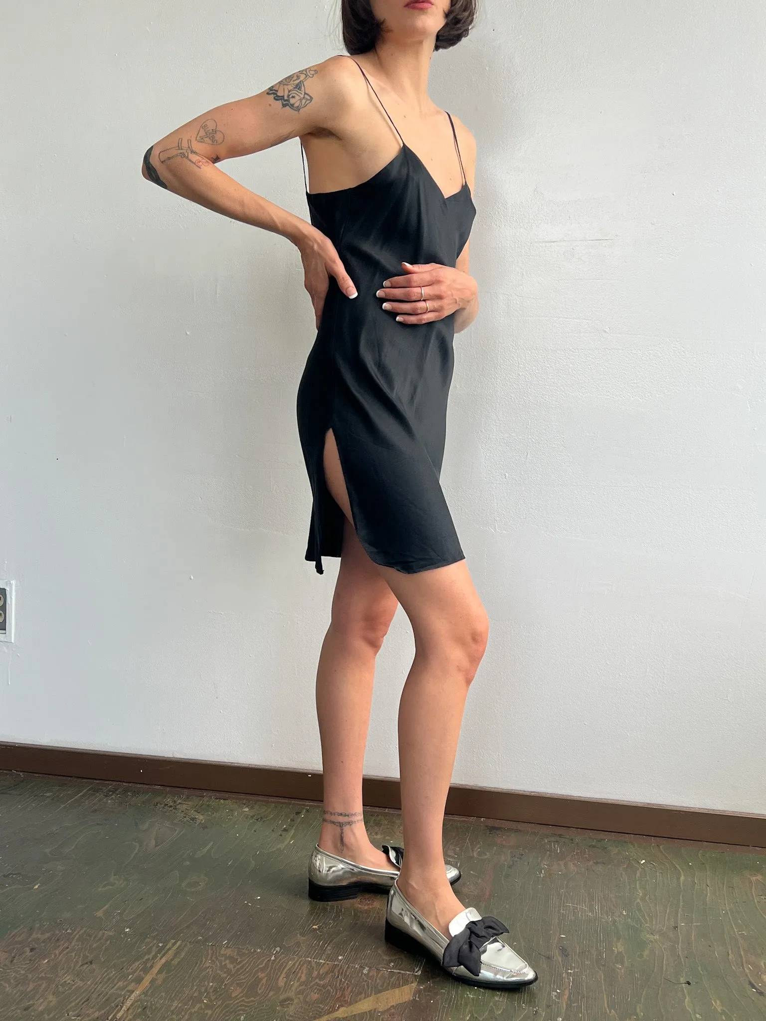 Classic Black Silk Slipdress (S)