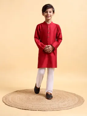 Classic Deep Red Cotton Silk Kurta & Pajama Set for Boys