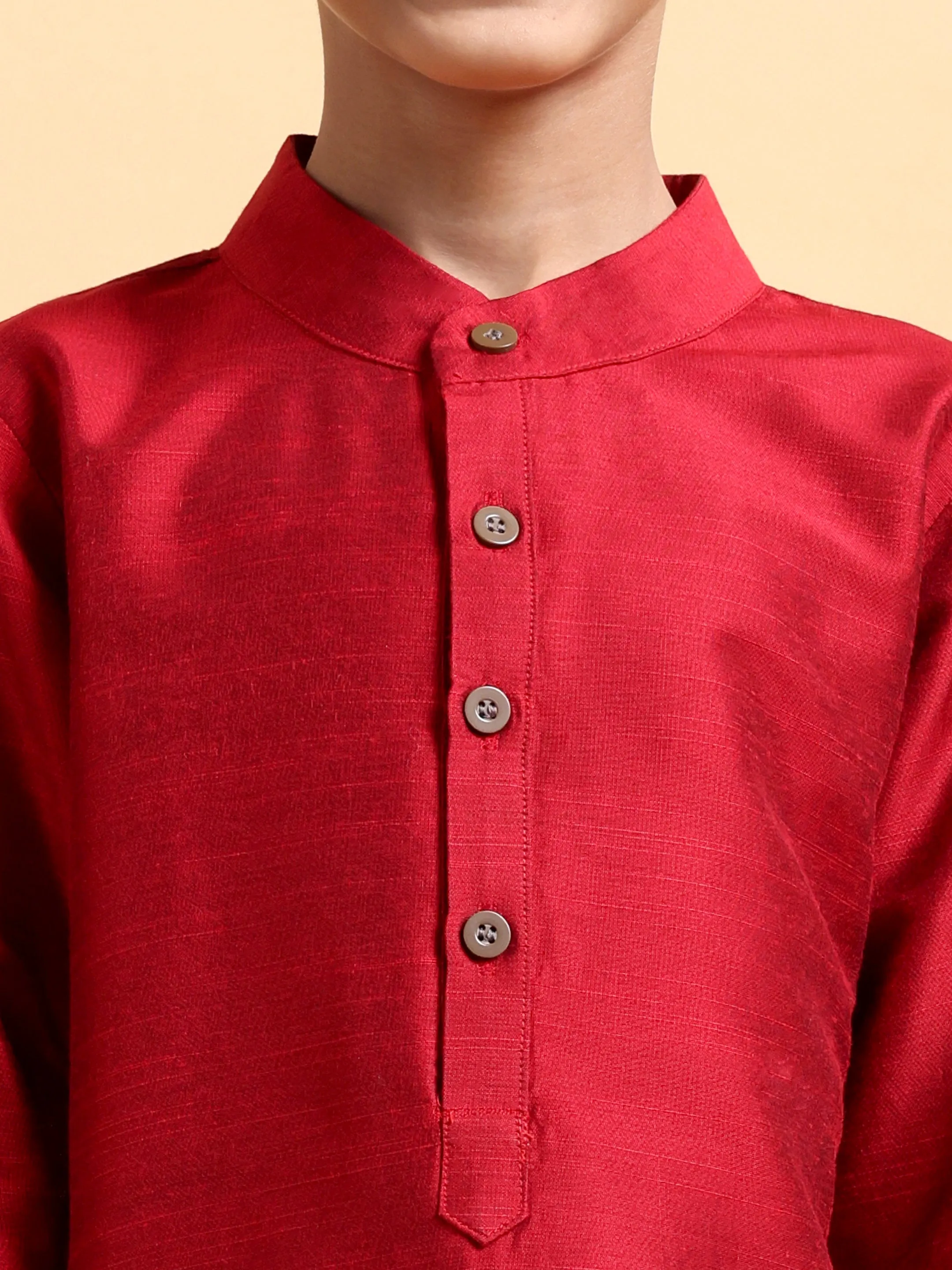 Classic Deep Red Cotton Silk Kurta & Pajama Set for Boys