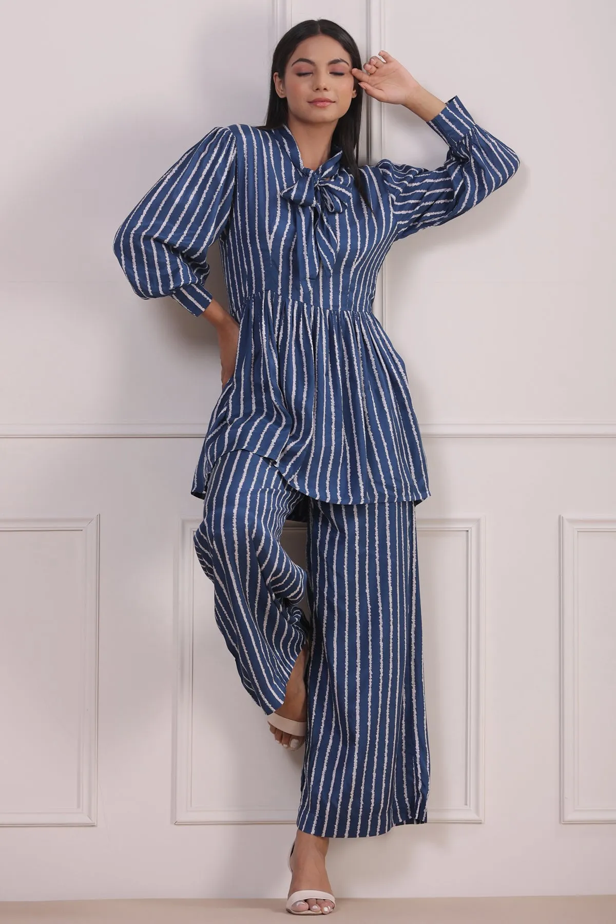 Classic Stripes Blue Silk Co-ordinate Set