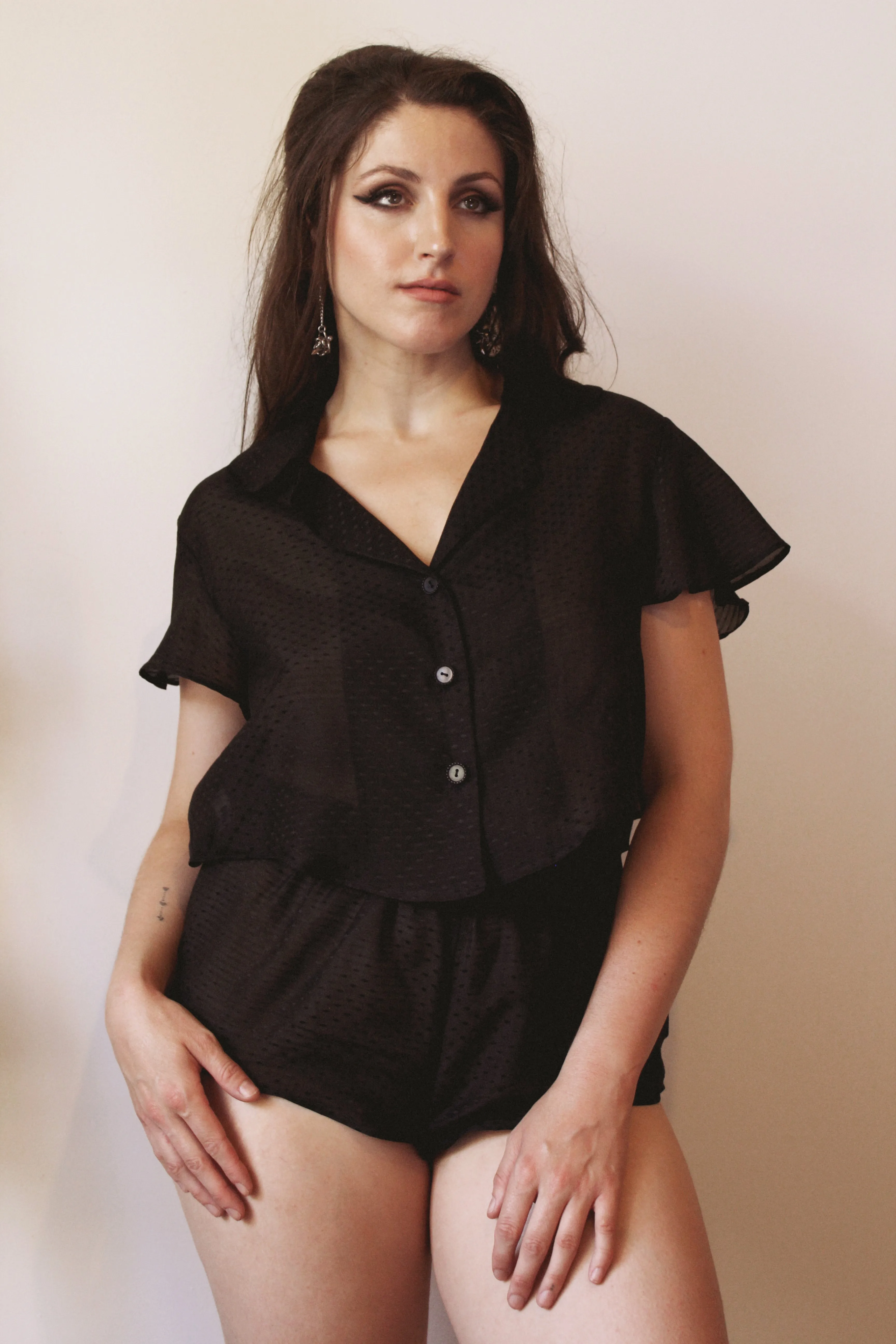 Black Silk Cotton Colette Pyjama Shorts