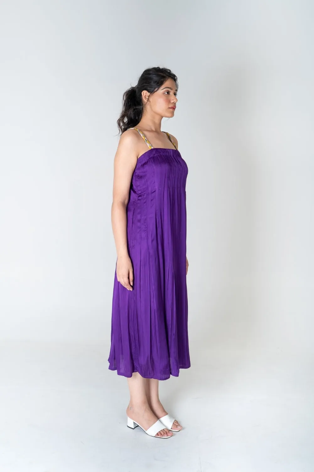 Color Blocked Braided Sleeveless Purple Maxi Dress