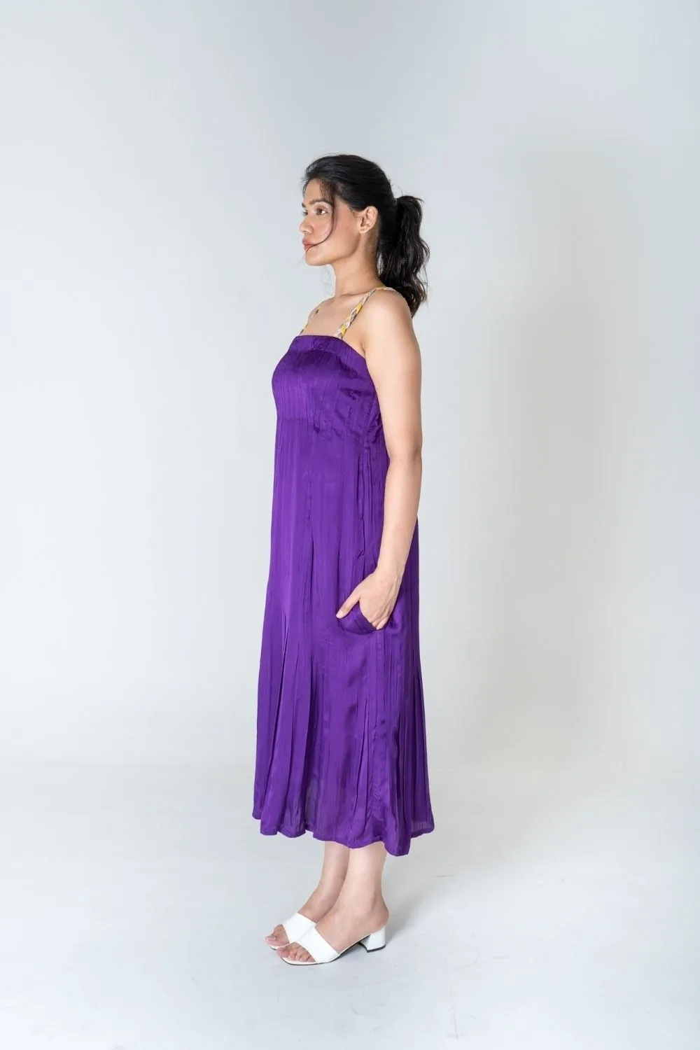 Color Blocked Braided Sleeveless Purple Maxi Dress