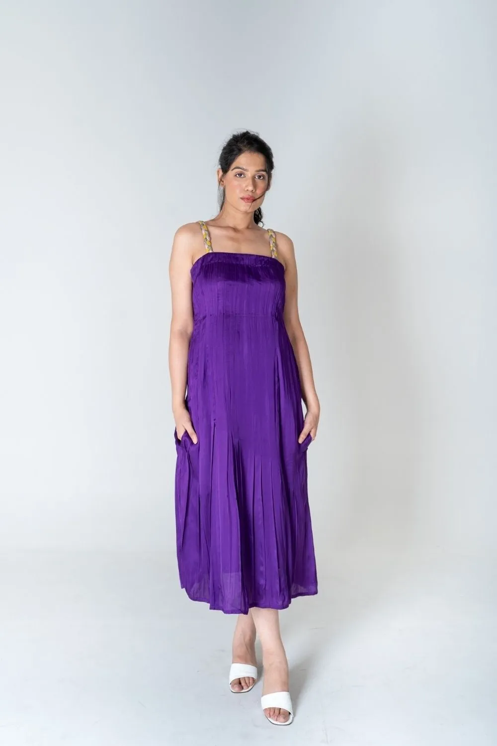 Color Blocked Braided Sleeveless Purple Maxi Dress