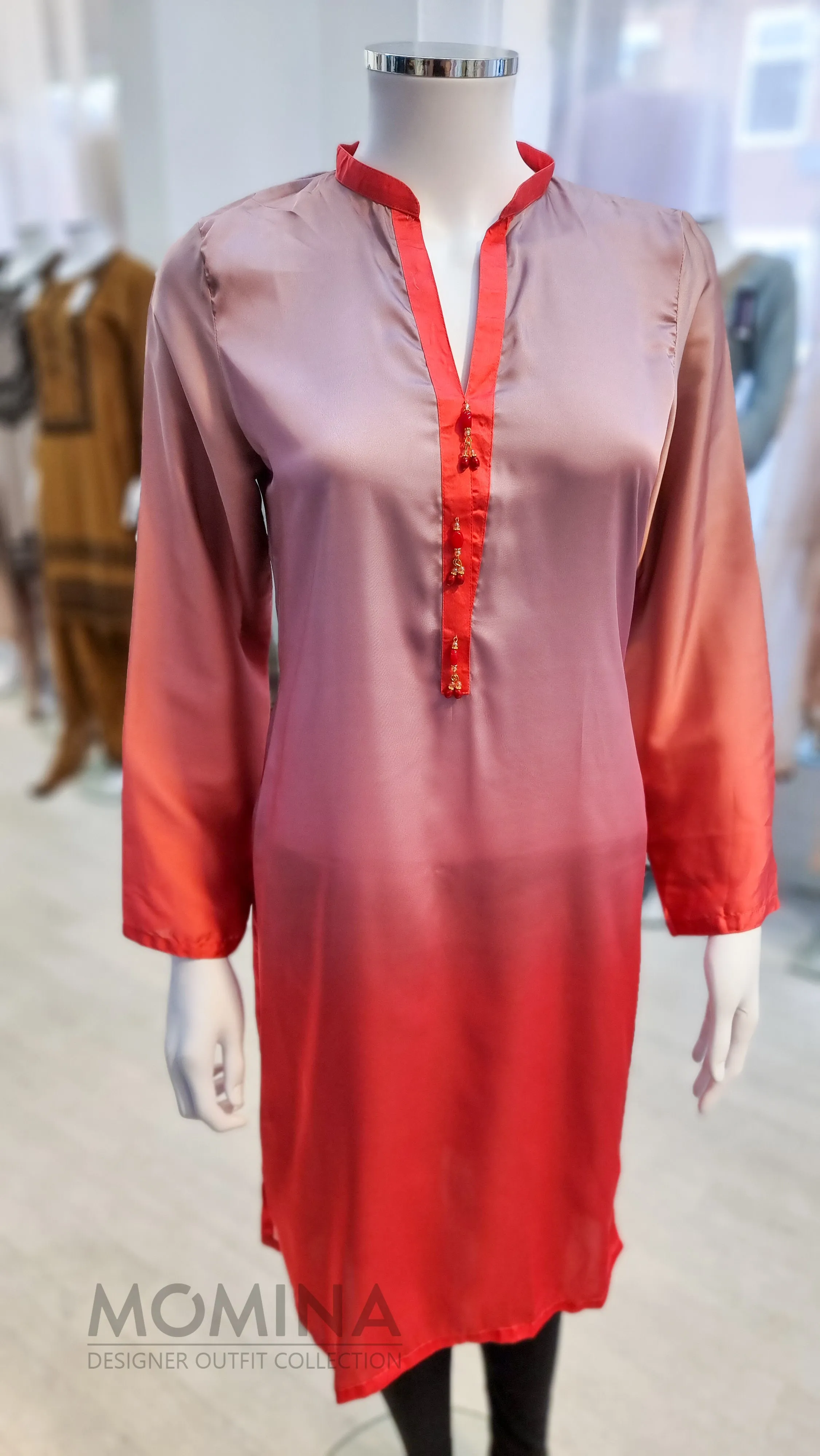 Coral Pink Shaded Silk Kurta Shirt