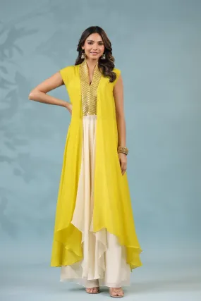 Corn Yellow Georgette Silk Tunic with Pants