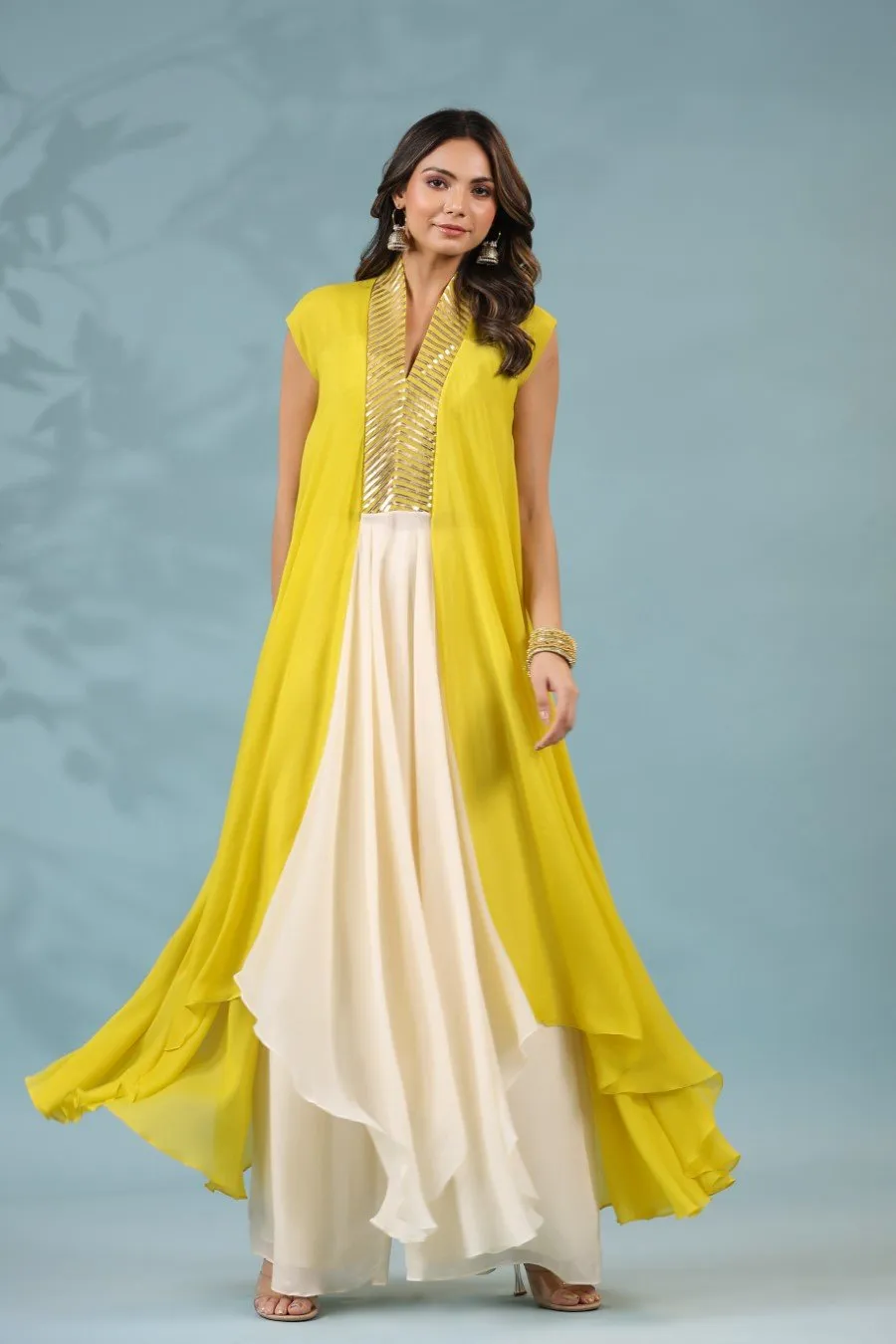 Corn Yellow Georgette Silk Tunic with Pants