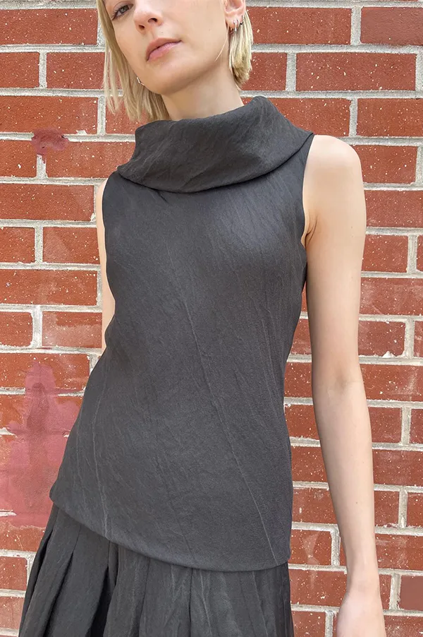 Cowl Neck Sleeveless Top in Black