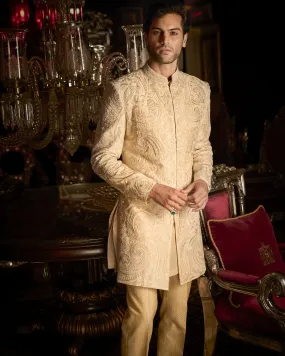 Cream Abstract Sherwani Set