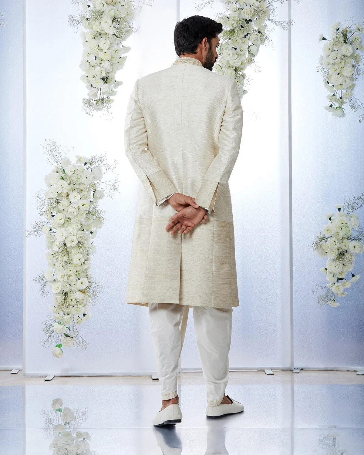 Cream & Gold Zari Sherwani Set