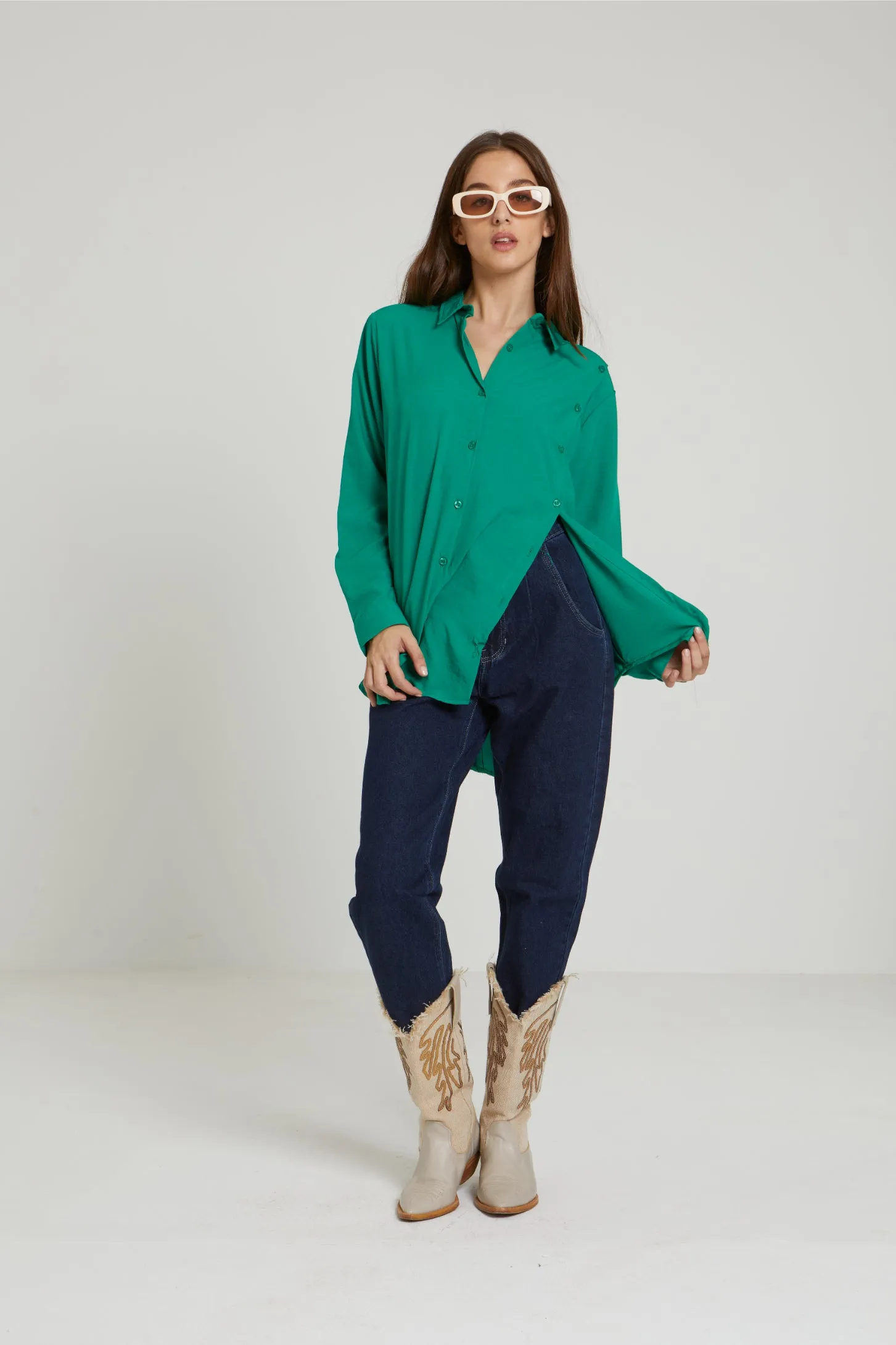 CUBA ASYMMETRIC SHIRT - GREEN