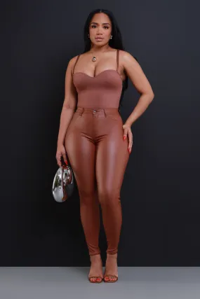 Curve You Faux Leather High Rise Pants - Rust