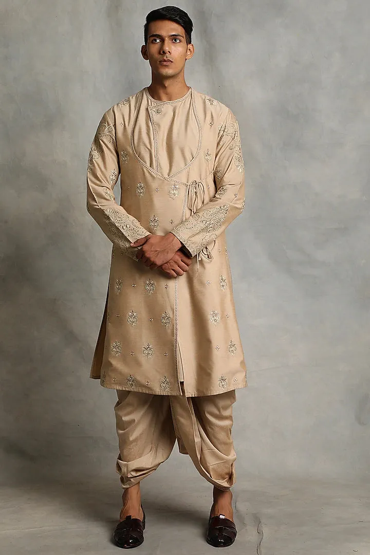 Dairy Cream Angrakha Kurta Set