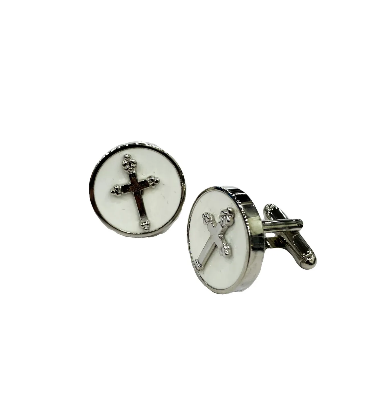 Daniel Ellissa Cufflinks - Silver & White Elegant Cross CL01