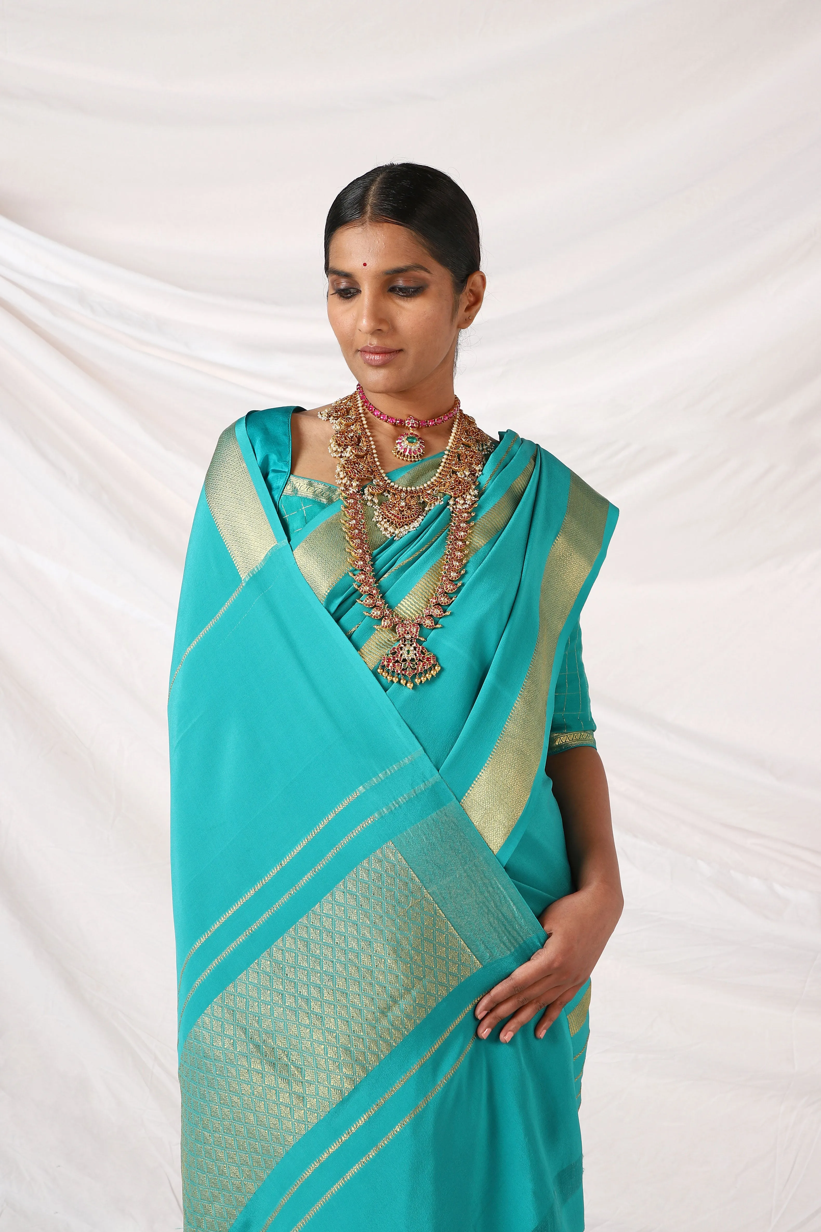 Deep Peacock Blue Chandi Saree