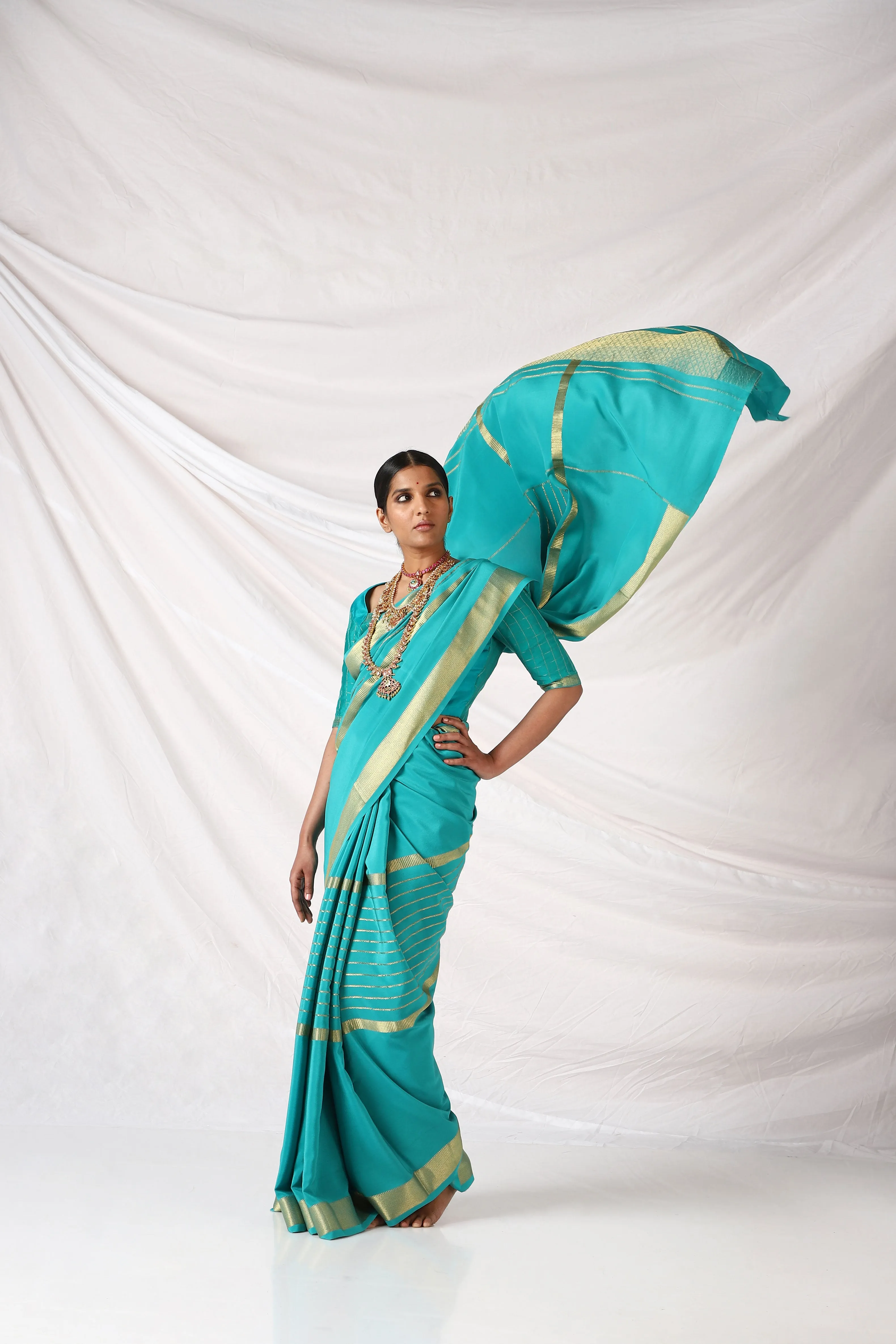 Deep Peacock Blue Chandi Saree