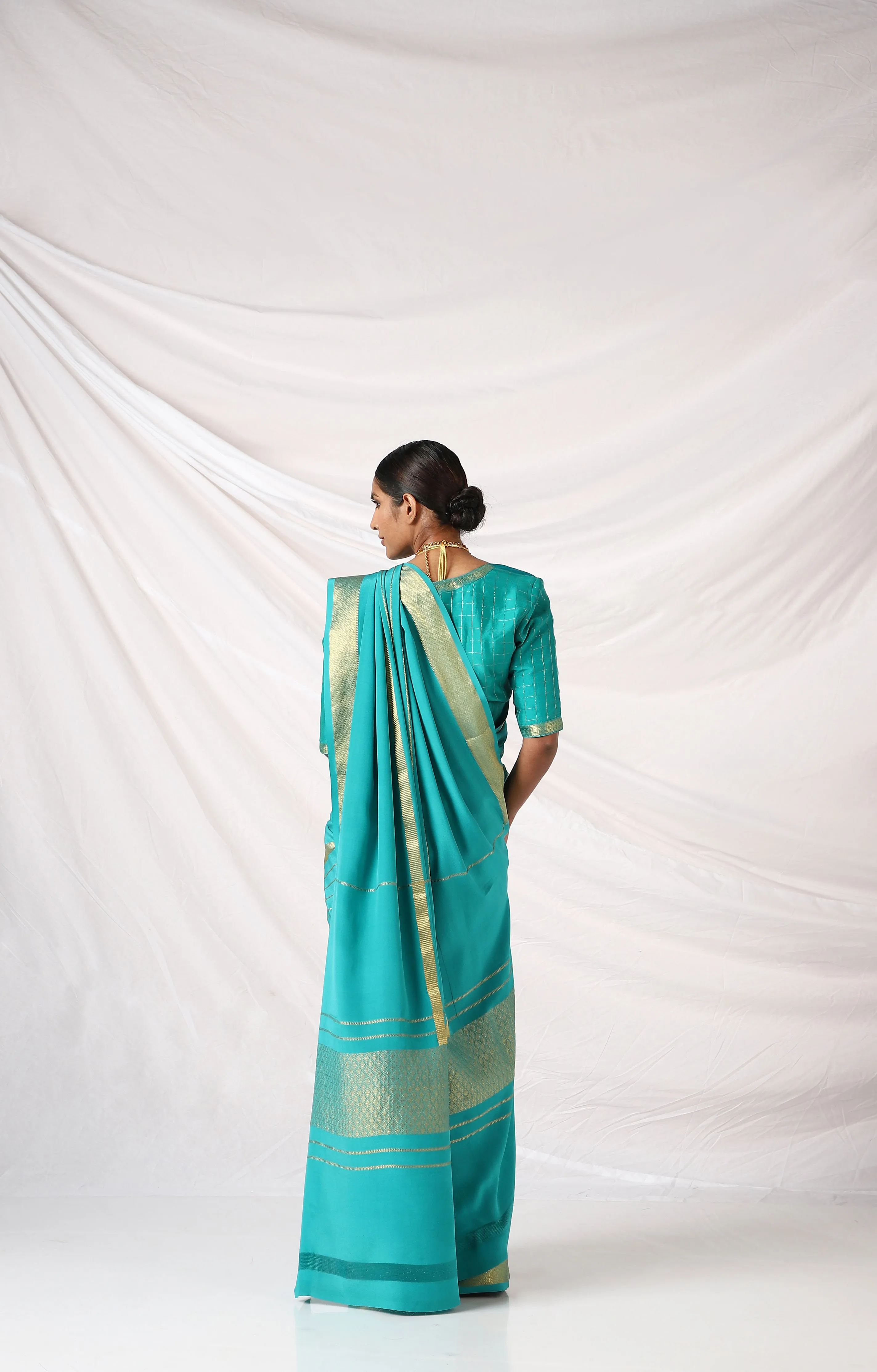 Deep Peacock Blue Chandi Saree