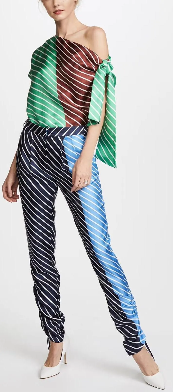 'Delphina' Stripe Shirred Pleat Pants, Blue