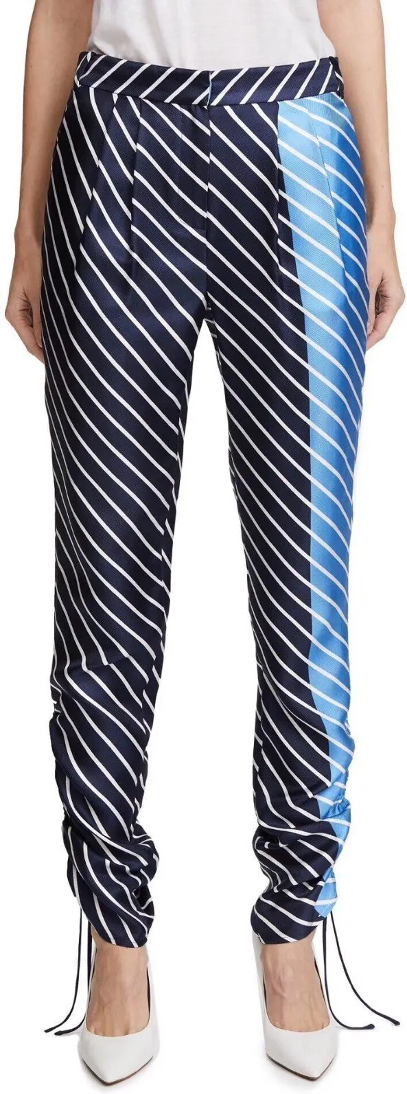 'Delphina' Stripe Shirred Pleat Pants, Blue