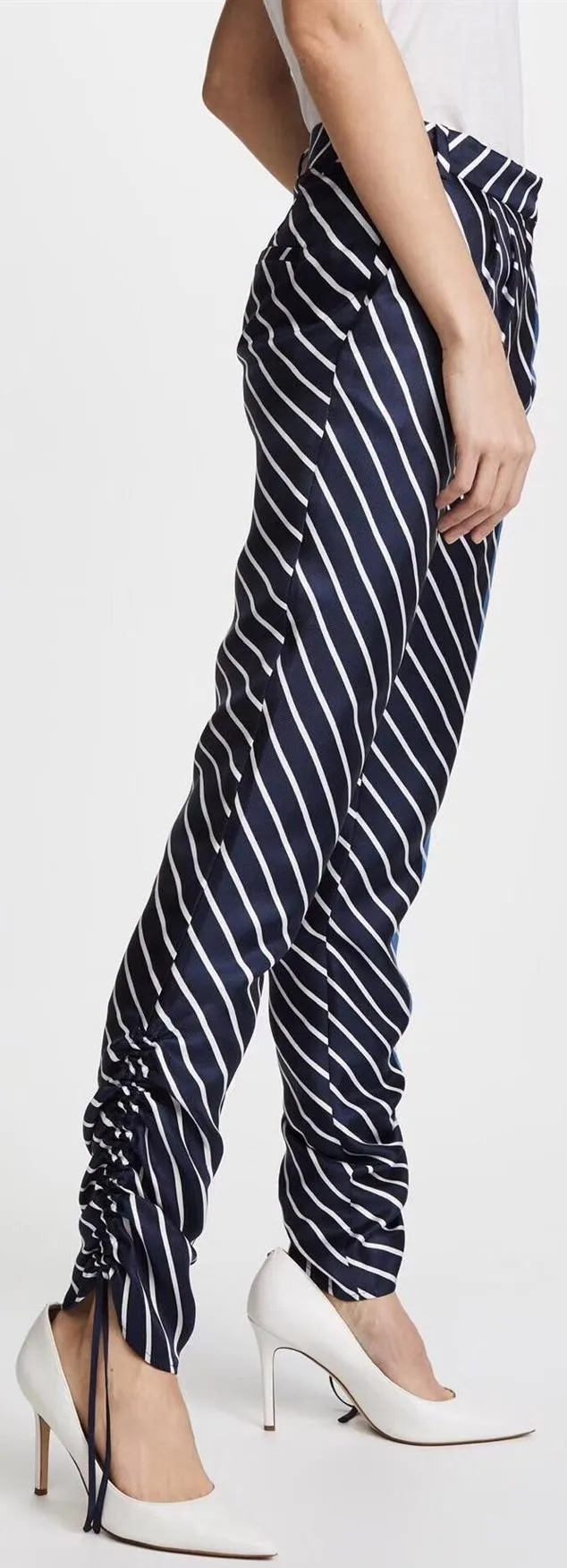 'Delphina' Stripe Shirred Pleat Pants, Blue