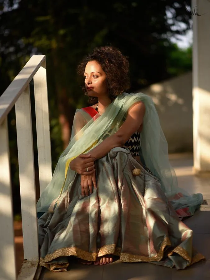 Dhoop chav teal and pink Raw silk skirt