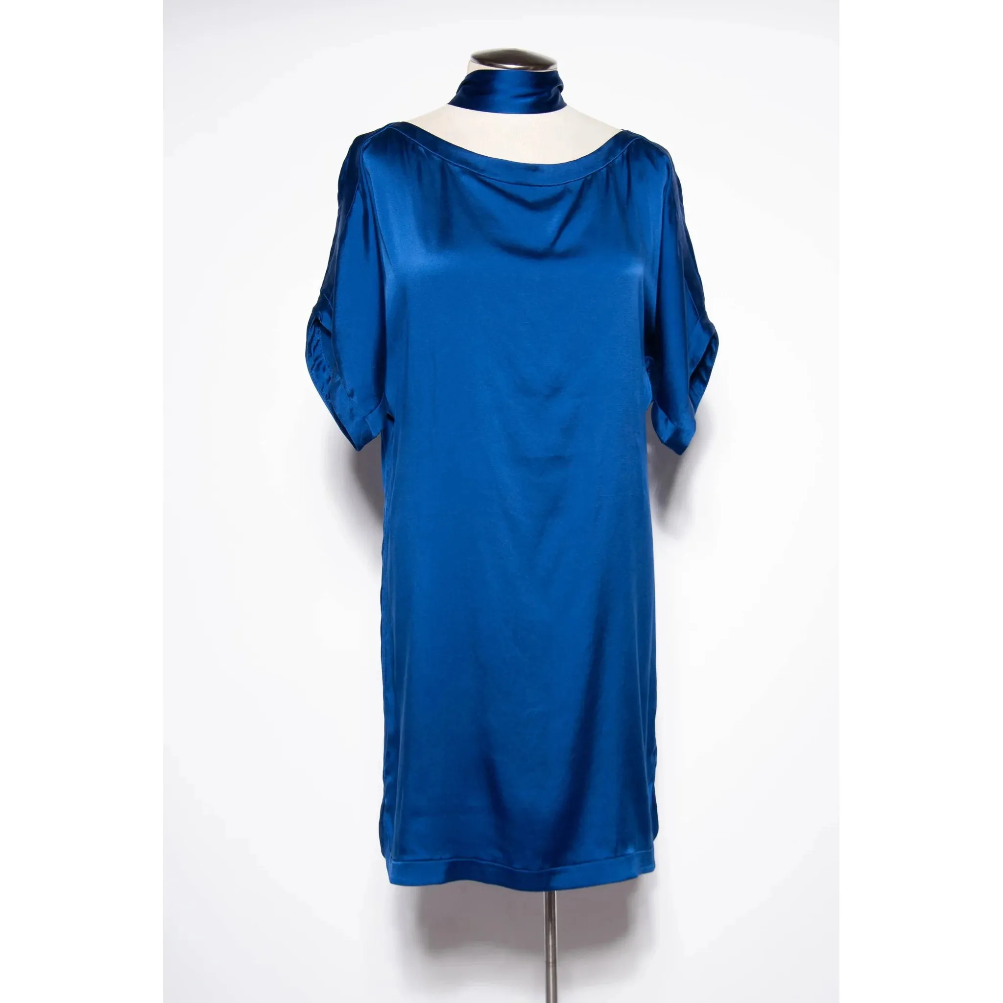 DIANE VON FURSTENBURG Modern Blue Silk Draped Dress | US 6 - Medium