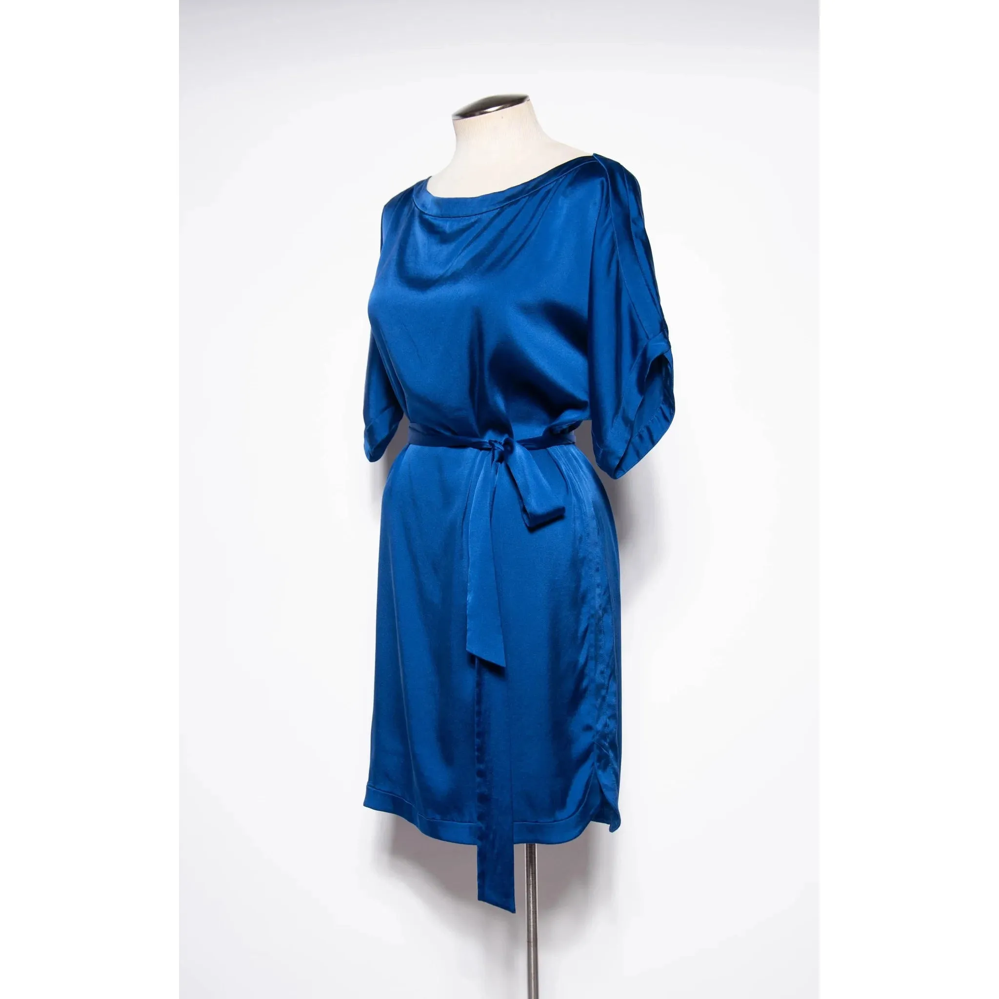 DIANE VON FURSTENBURG Modern Blue Silk Draped Dress | US 6 - Medium