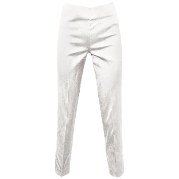 Dupioni Silk / Lycra Side Zip Pant in White