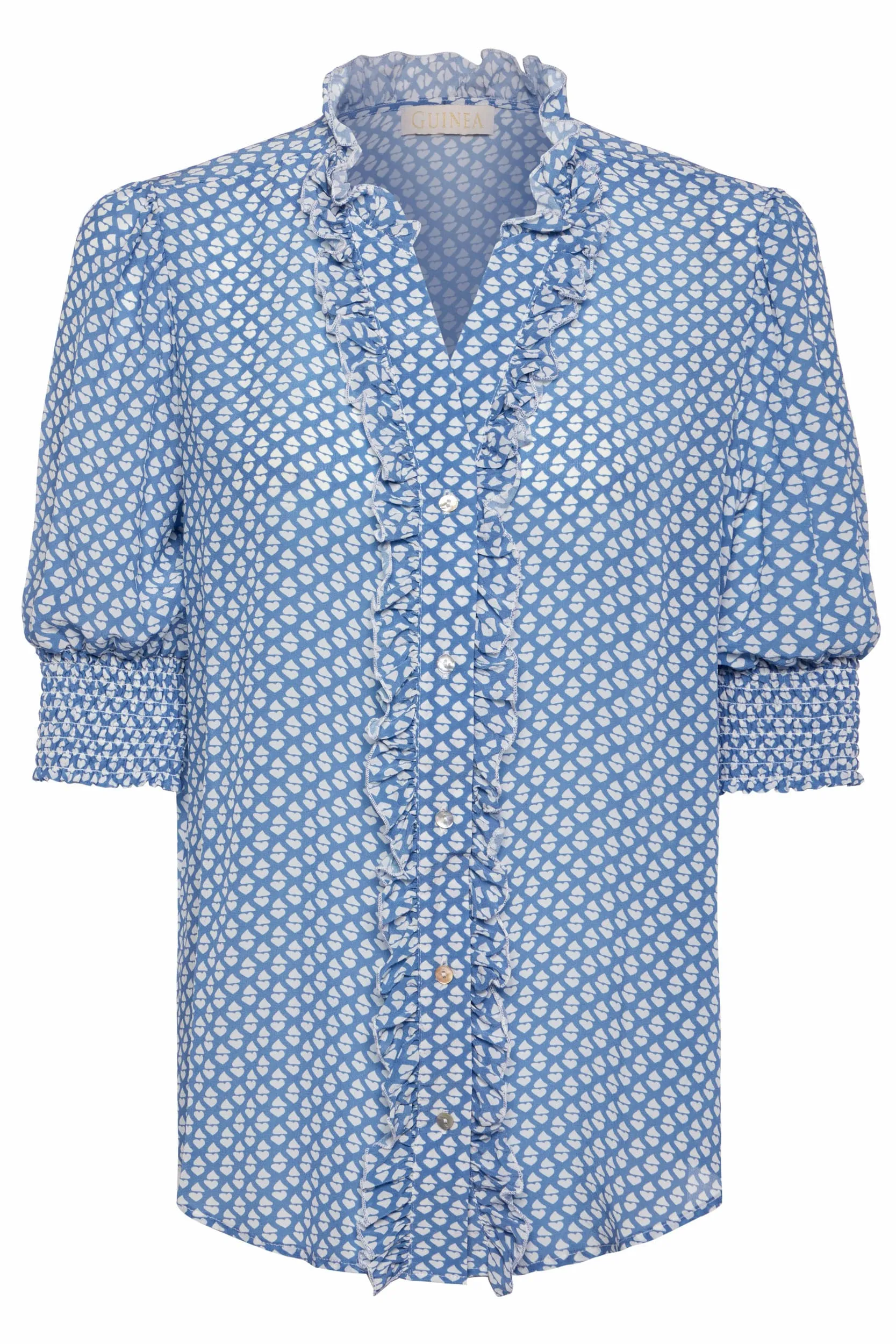 Emily Blue Summer Shirt - Pale Blue Print in Pure Silk