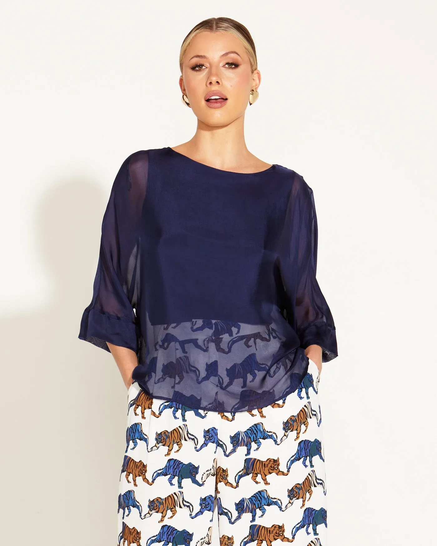 Fate   Becker Sunlight and Shadow Silk Top - Navy