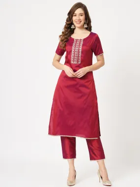 Festive Embroidered Round Neck Kurta And Contrasting Pants