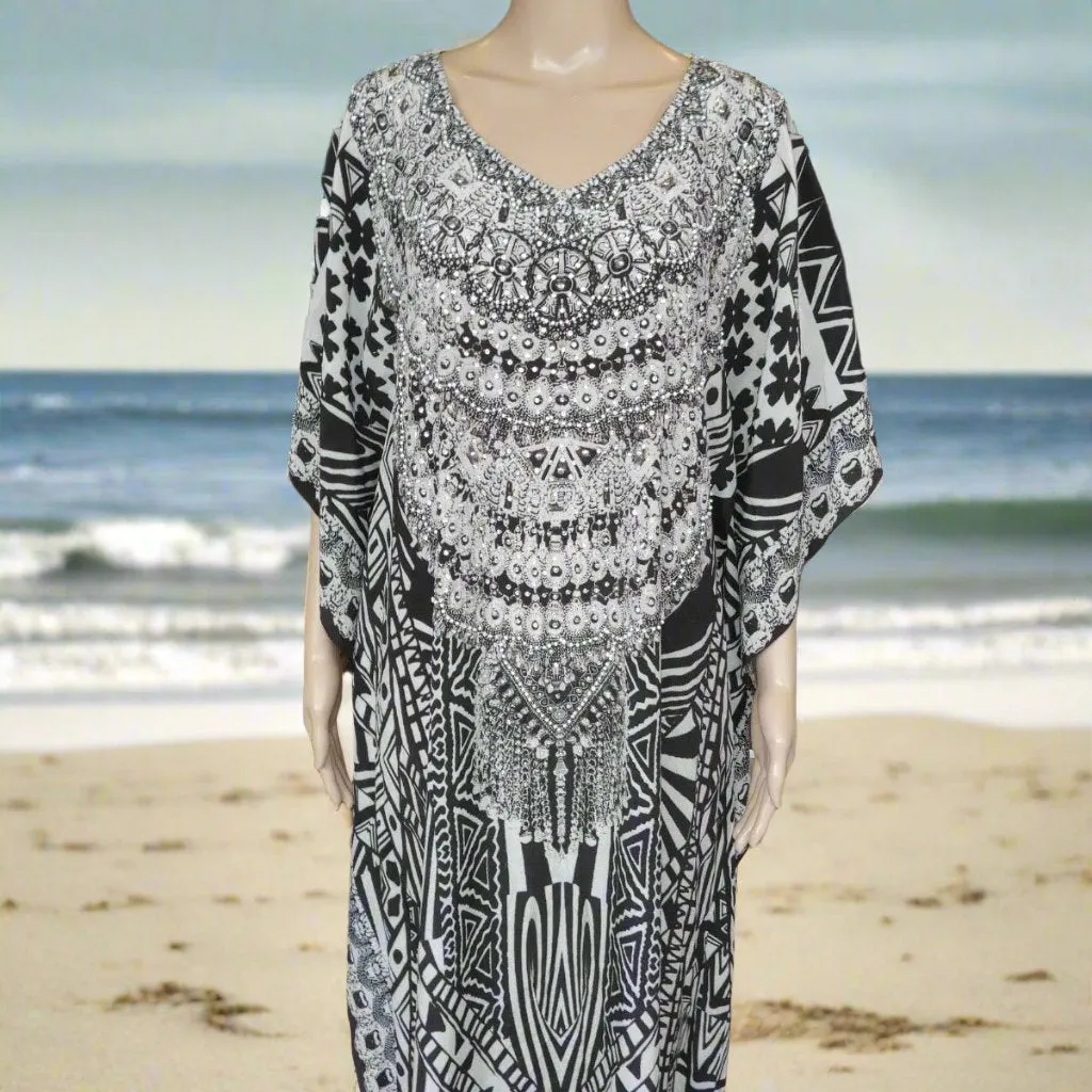 Flora Long Silk Embellished Kaftan by Fashion Spectrum