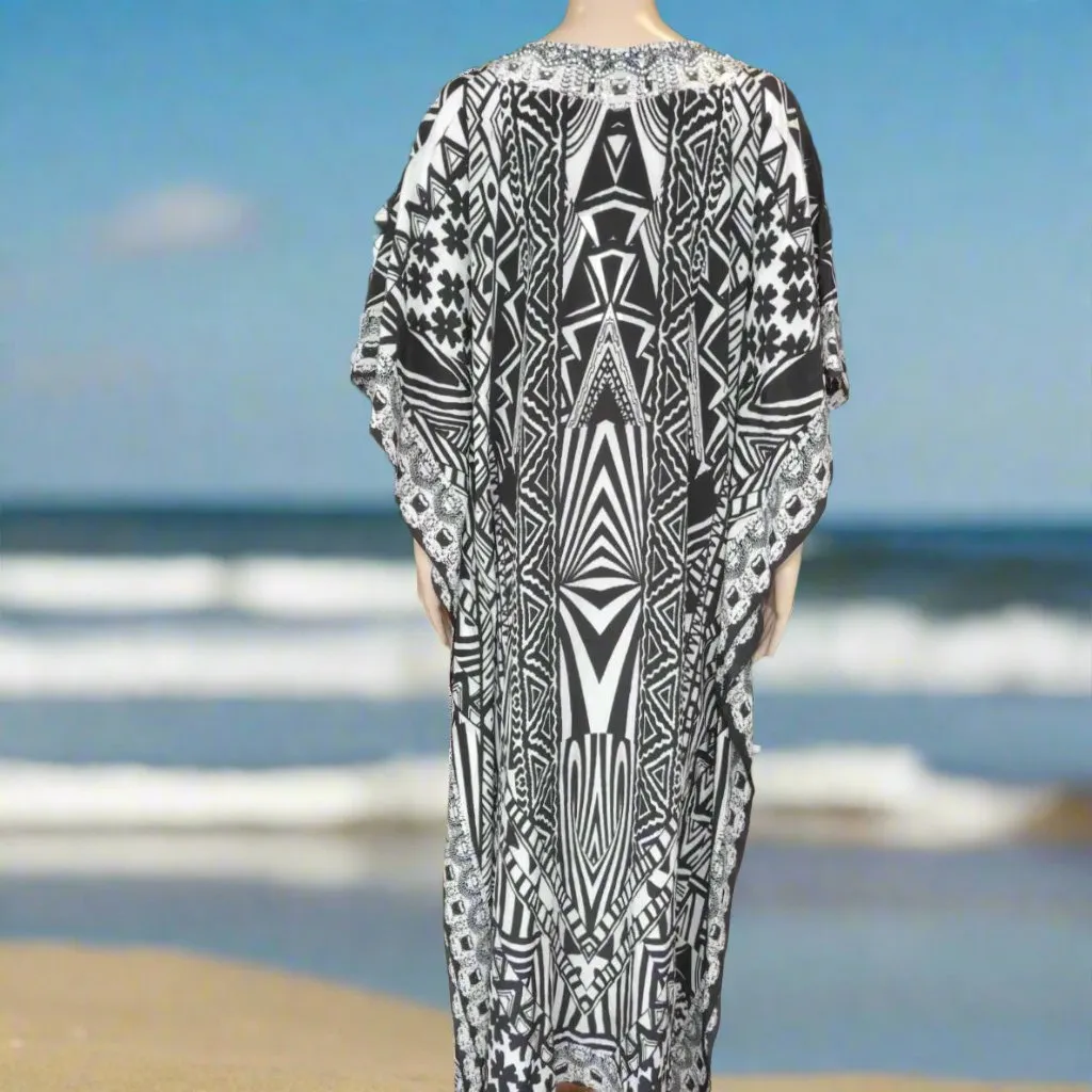 Flora Long Silk Embellished Kaftan by Fashion Spectrum