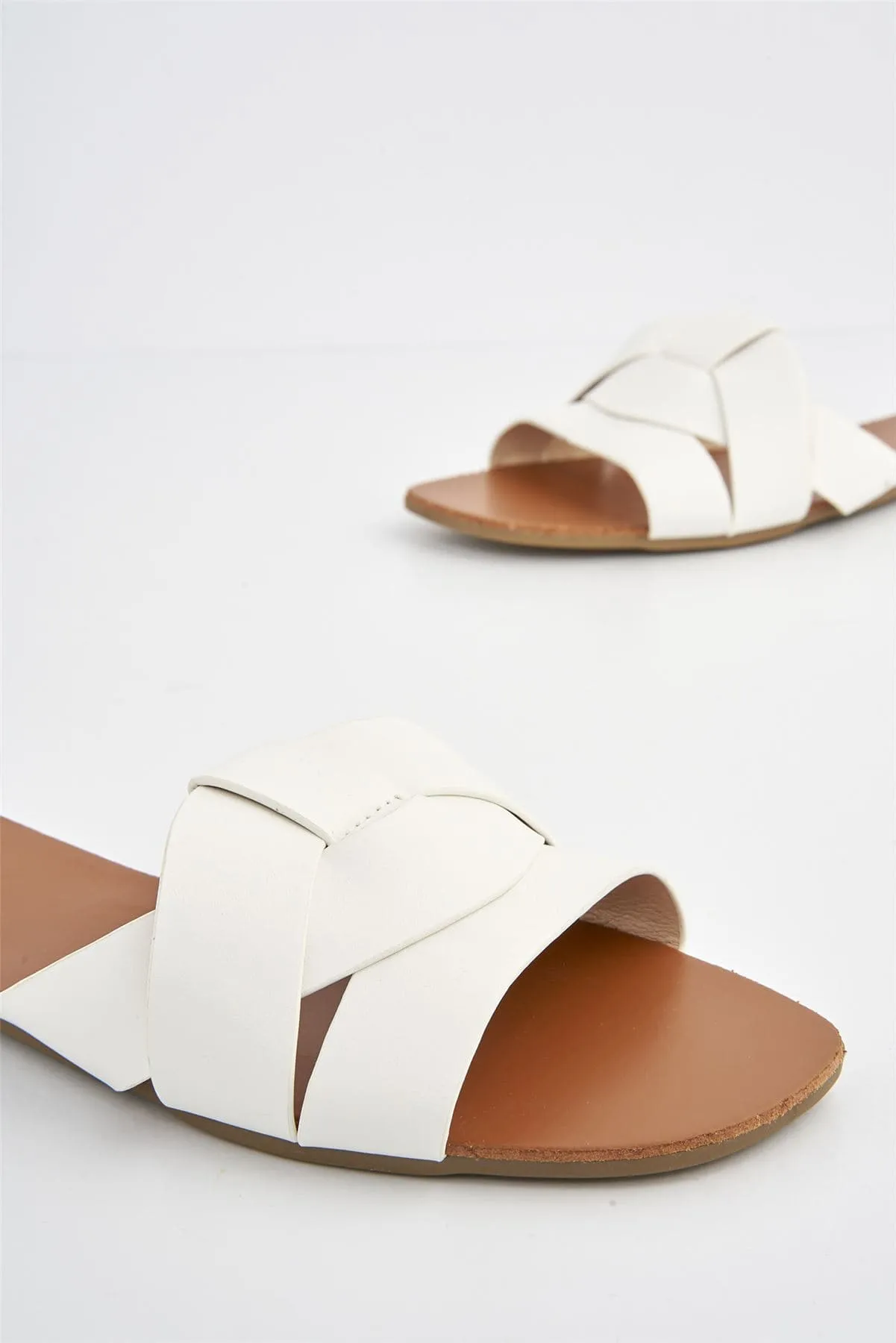 Genesis Faux Leather Flat Sandal in White