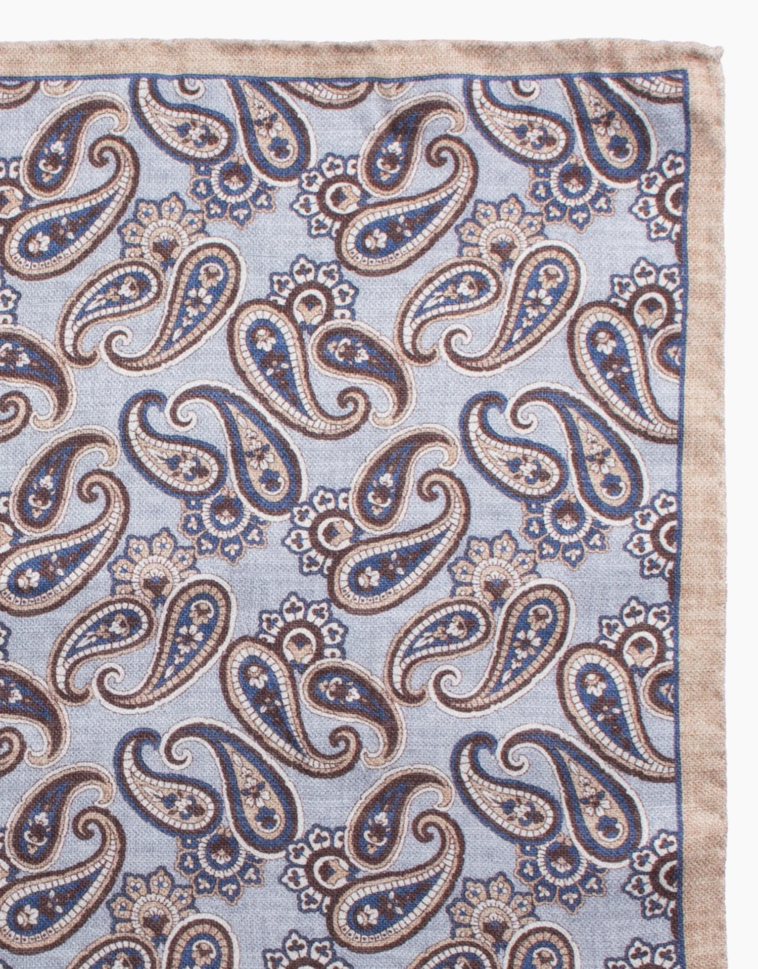 Glacier Grey & Beige Paisley Reversible Pocket Square