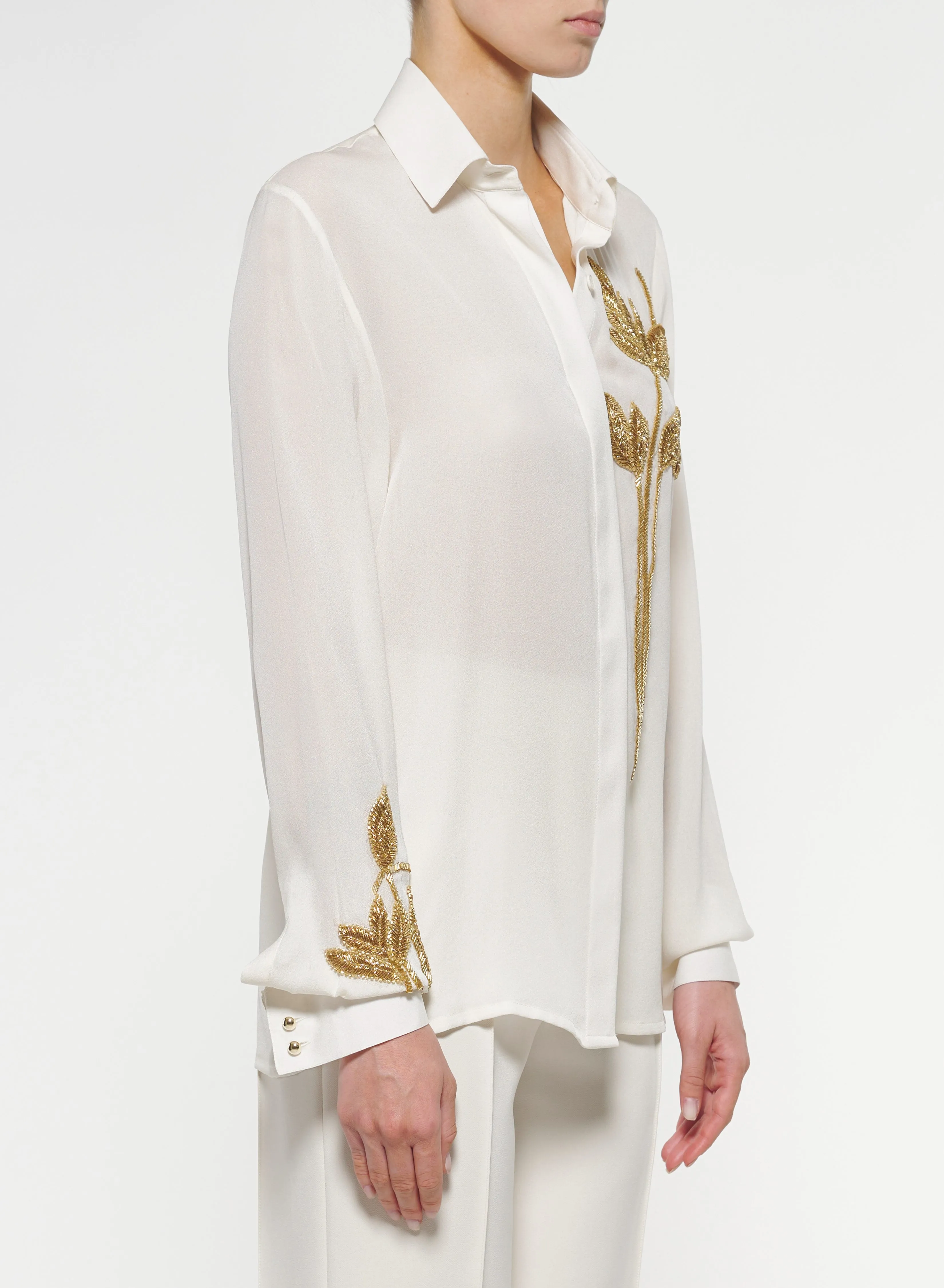 Gold Foliage Embroidered Silk Shirt