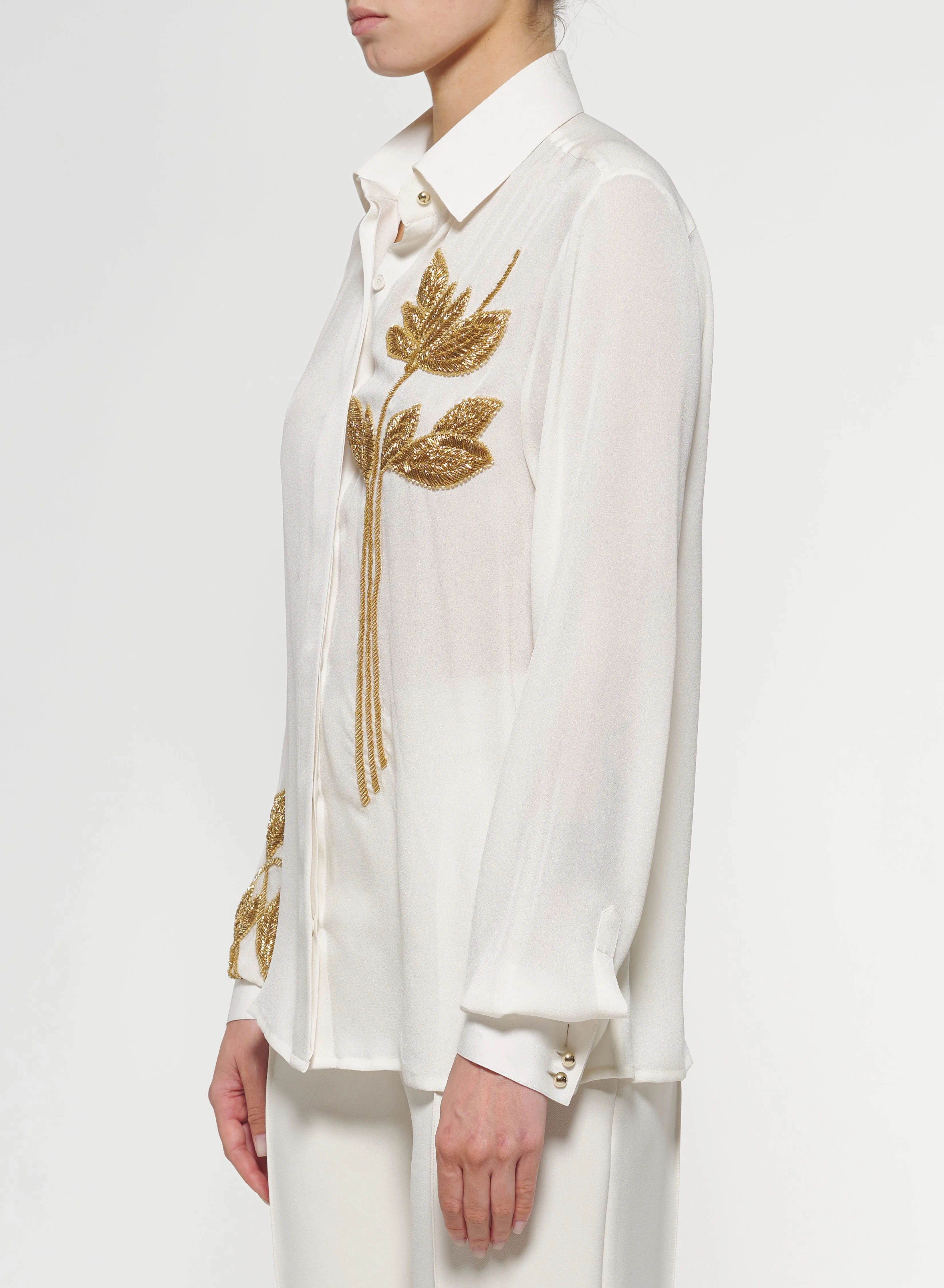 Gold Foliage Embroidered Silk Shirt