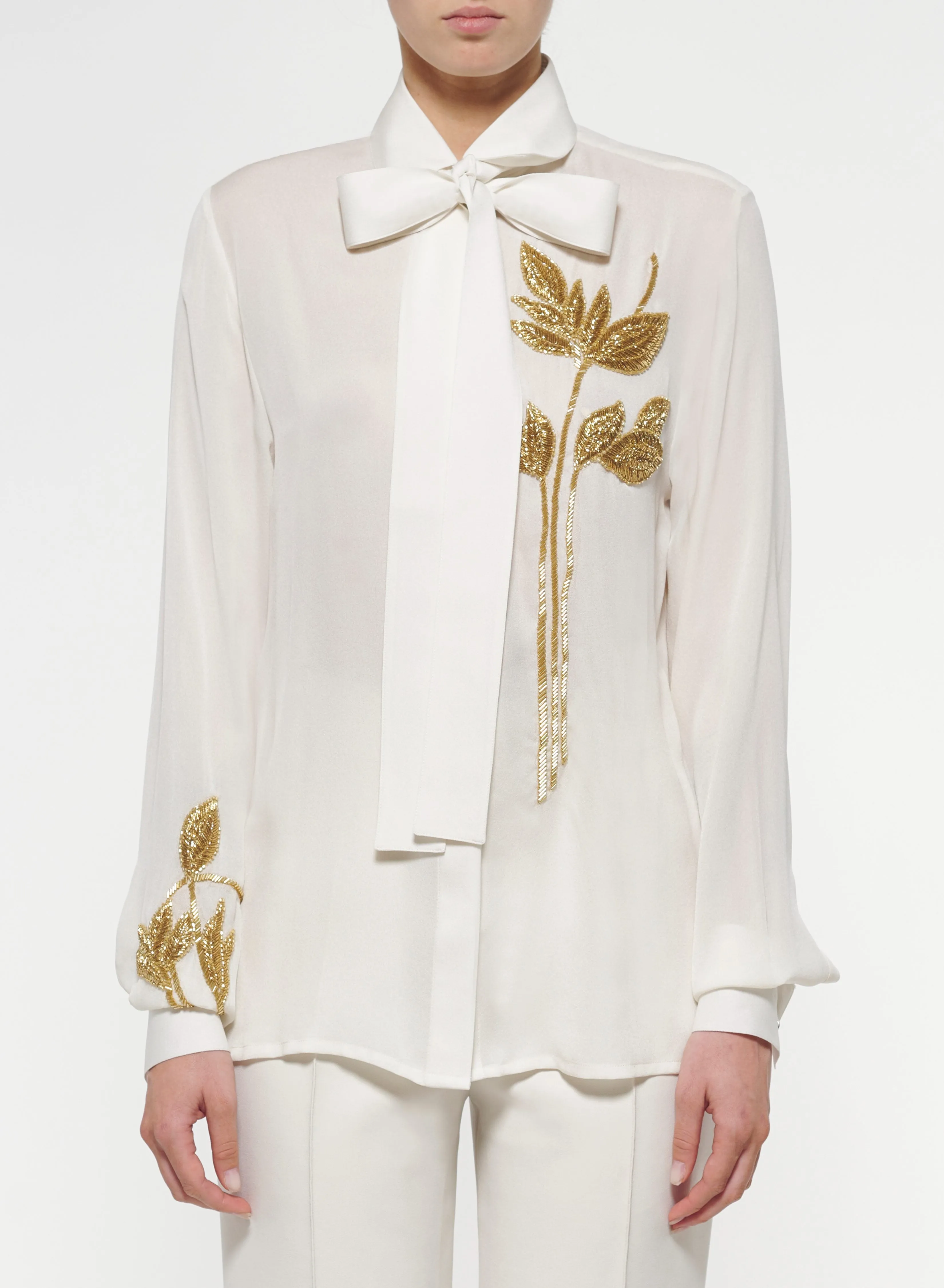 Gold Foliage Embroidered Silk Shirt