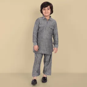 Gray Cotton Linen Pathani