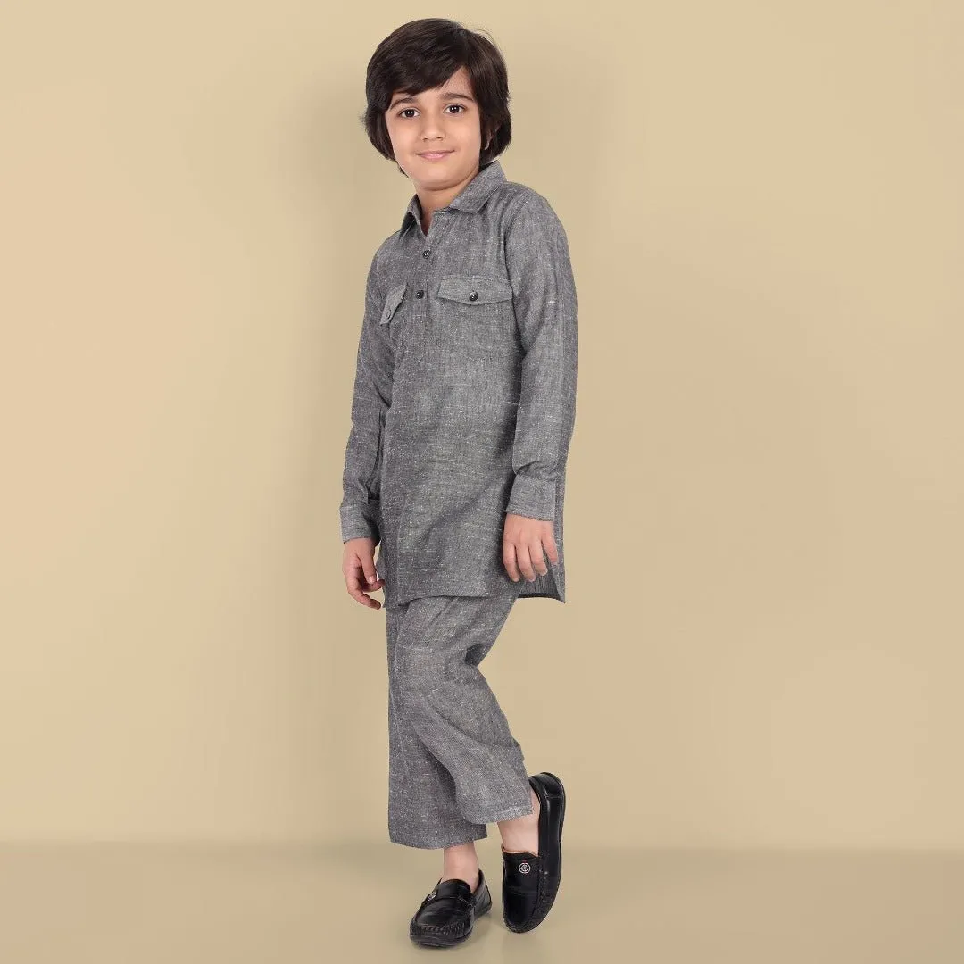 Gray Cotton Linen Pathani