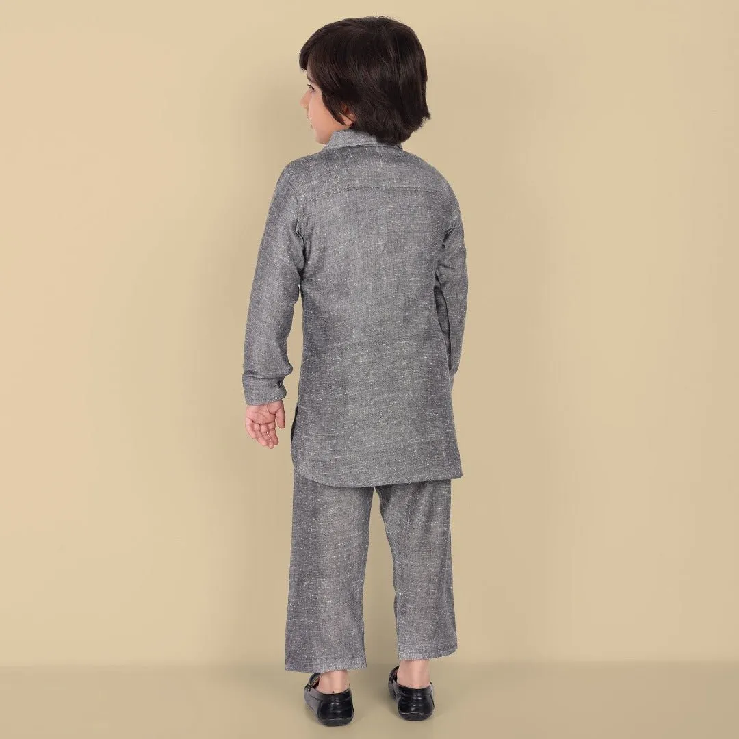 Gray Cotton Linen Pathani