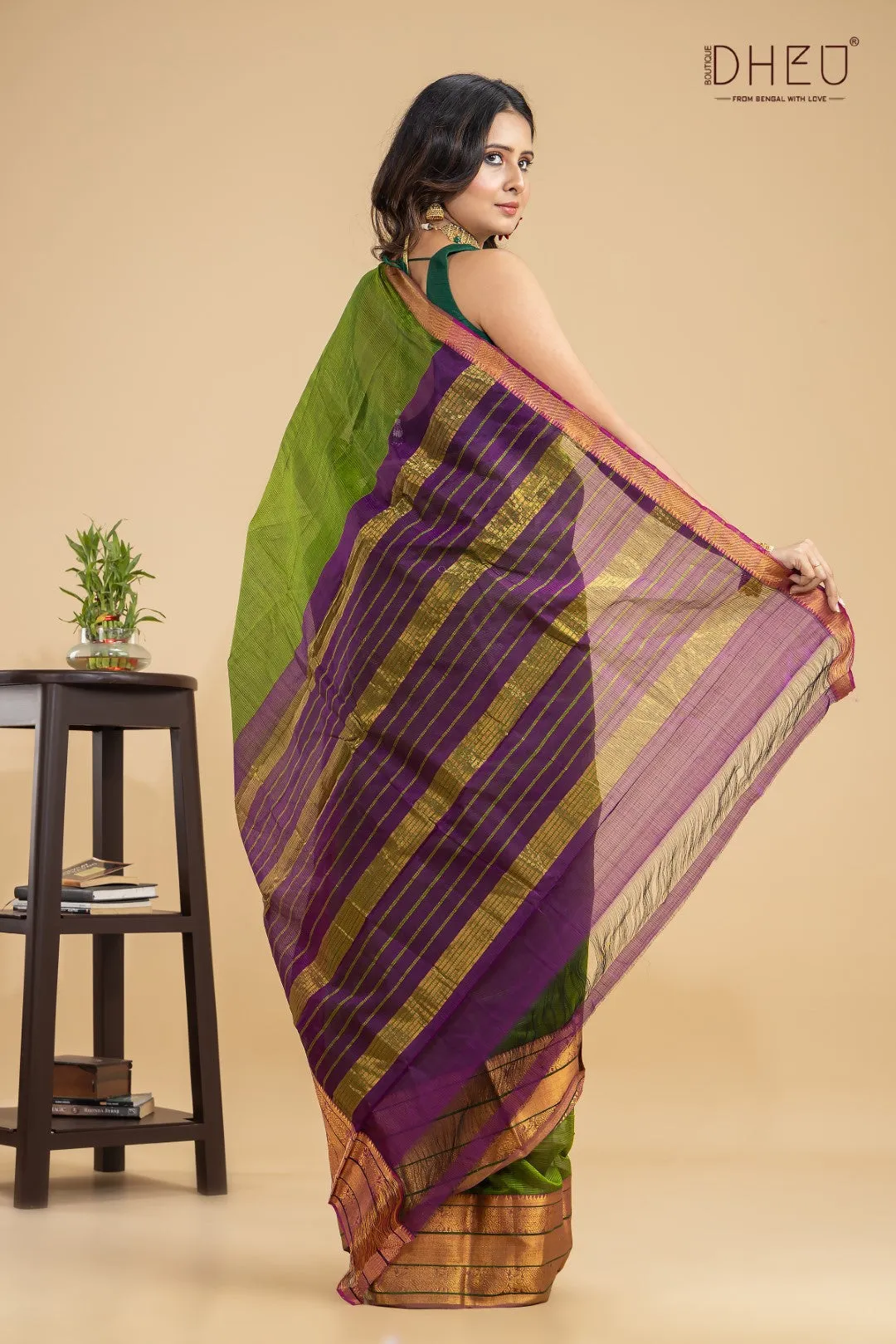 Green Broadbill- Maheshwari Silk Saree