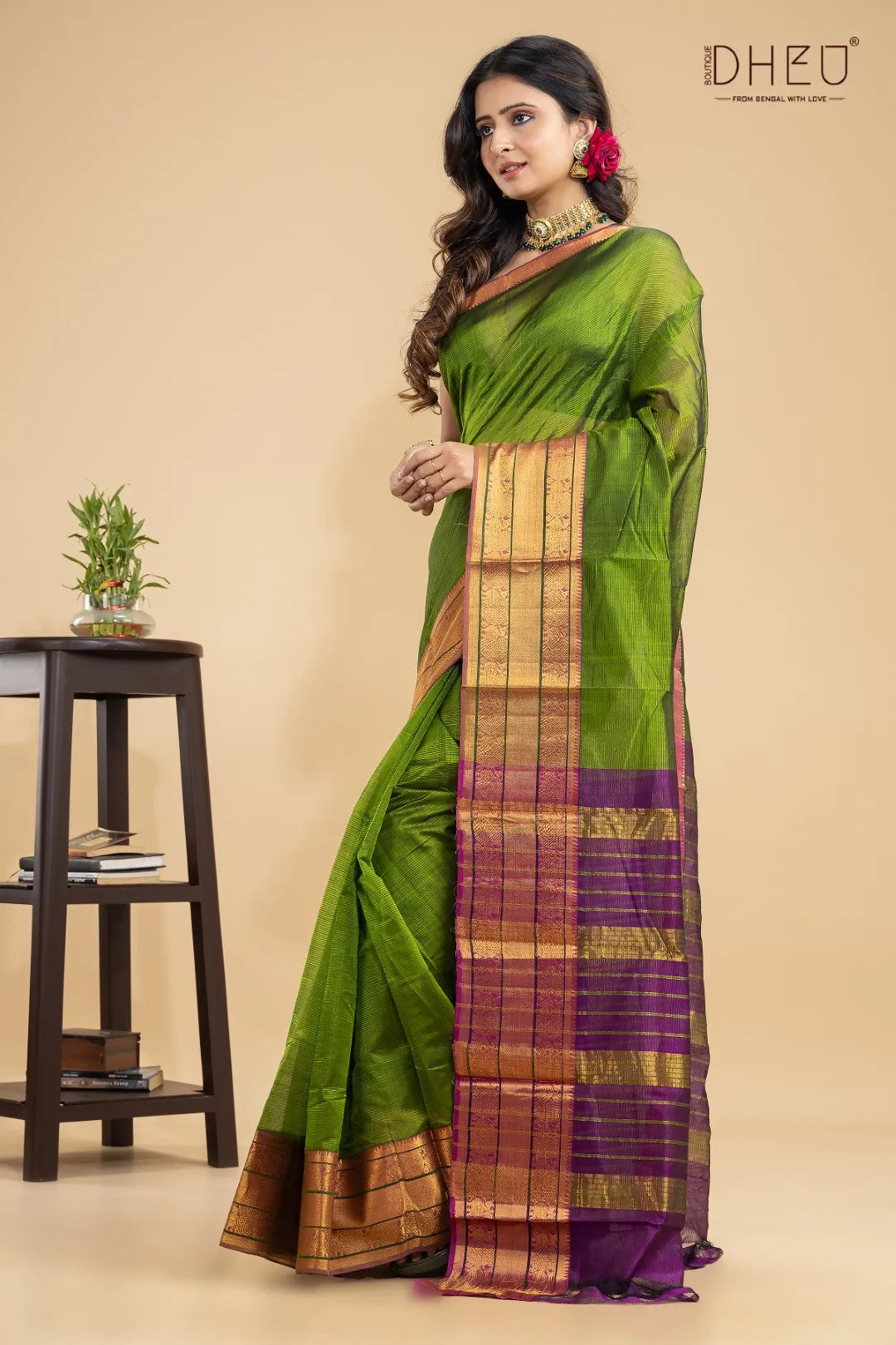 Green Broadbill- Maheshwari Silk Saree