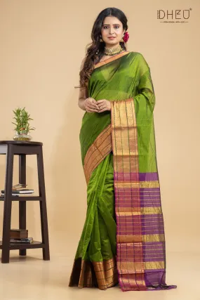 Green Broadbill- Maheshwari Silk Saree