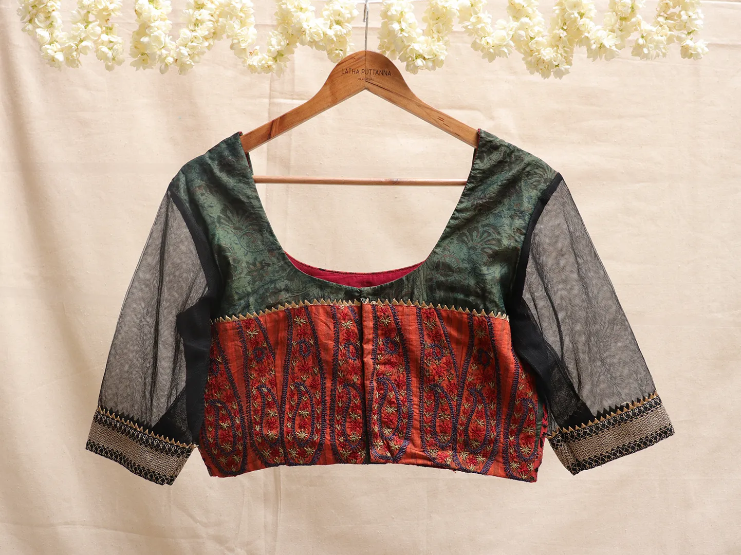 Green shot, katori Hand Embroidery blouse