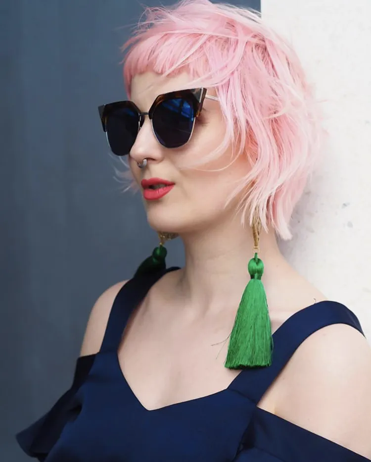 Green Silk Tassel and Gold Glitter Earrings