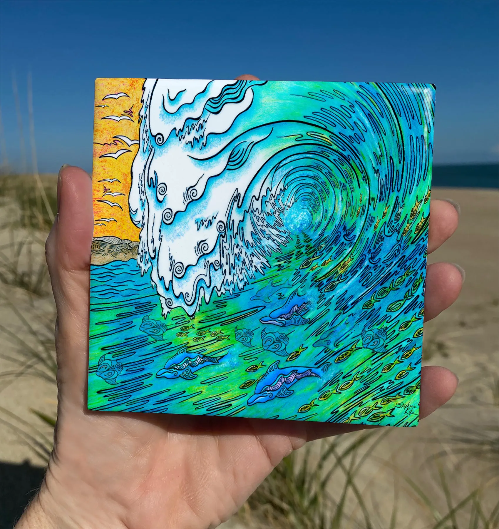 Green wave Ceramic Tile