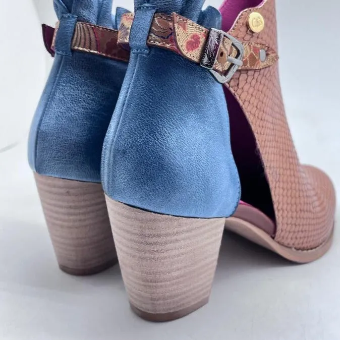 Indigo- Tan and denim ankle boot