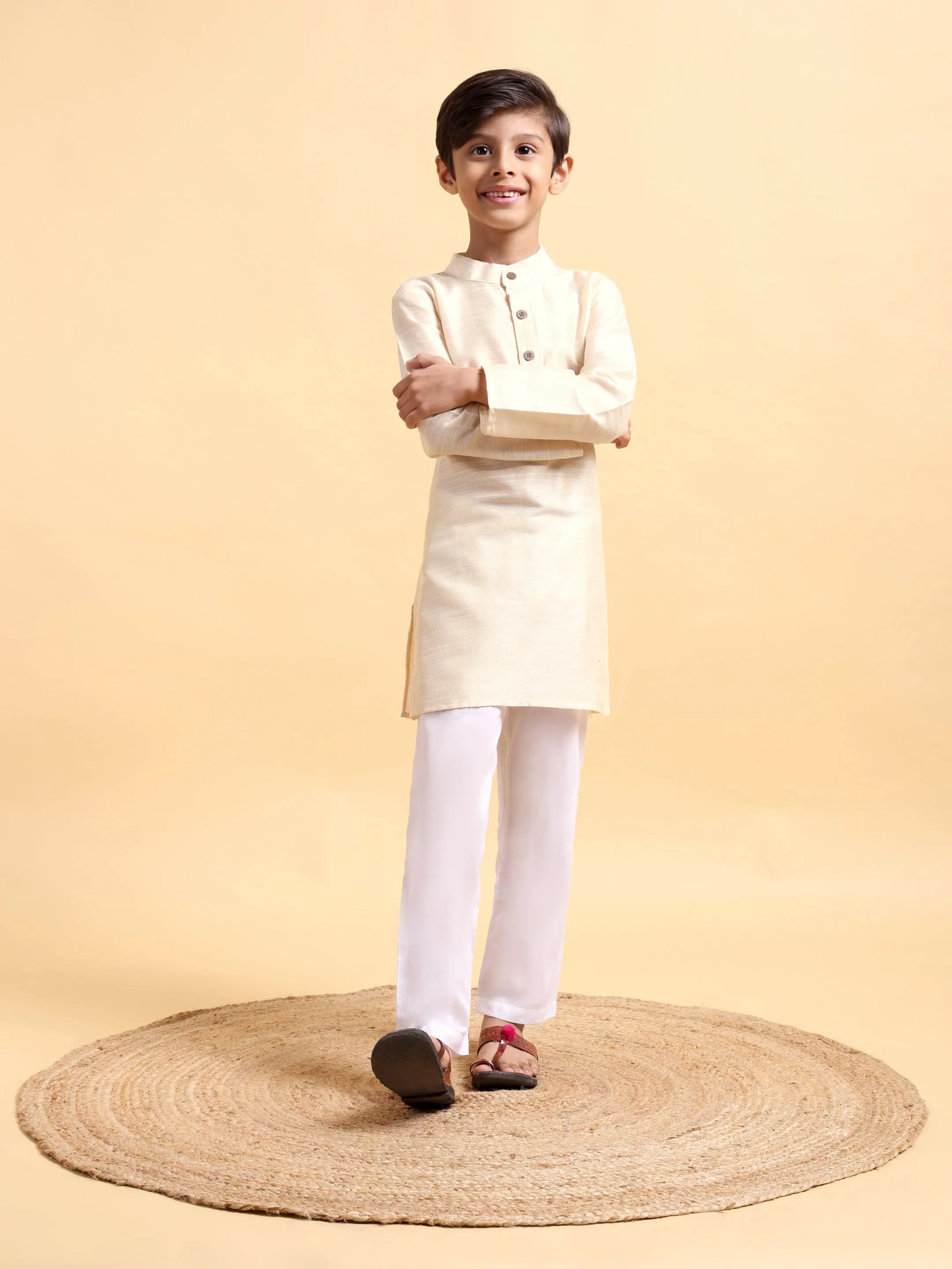 Ivory Cotton silk Kurta & Pajama Set