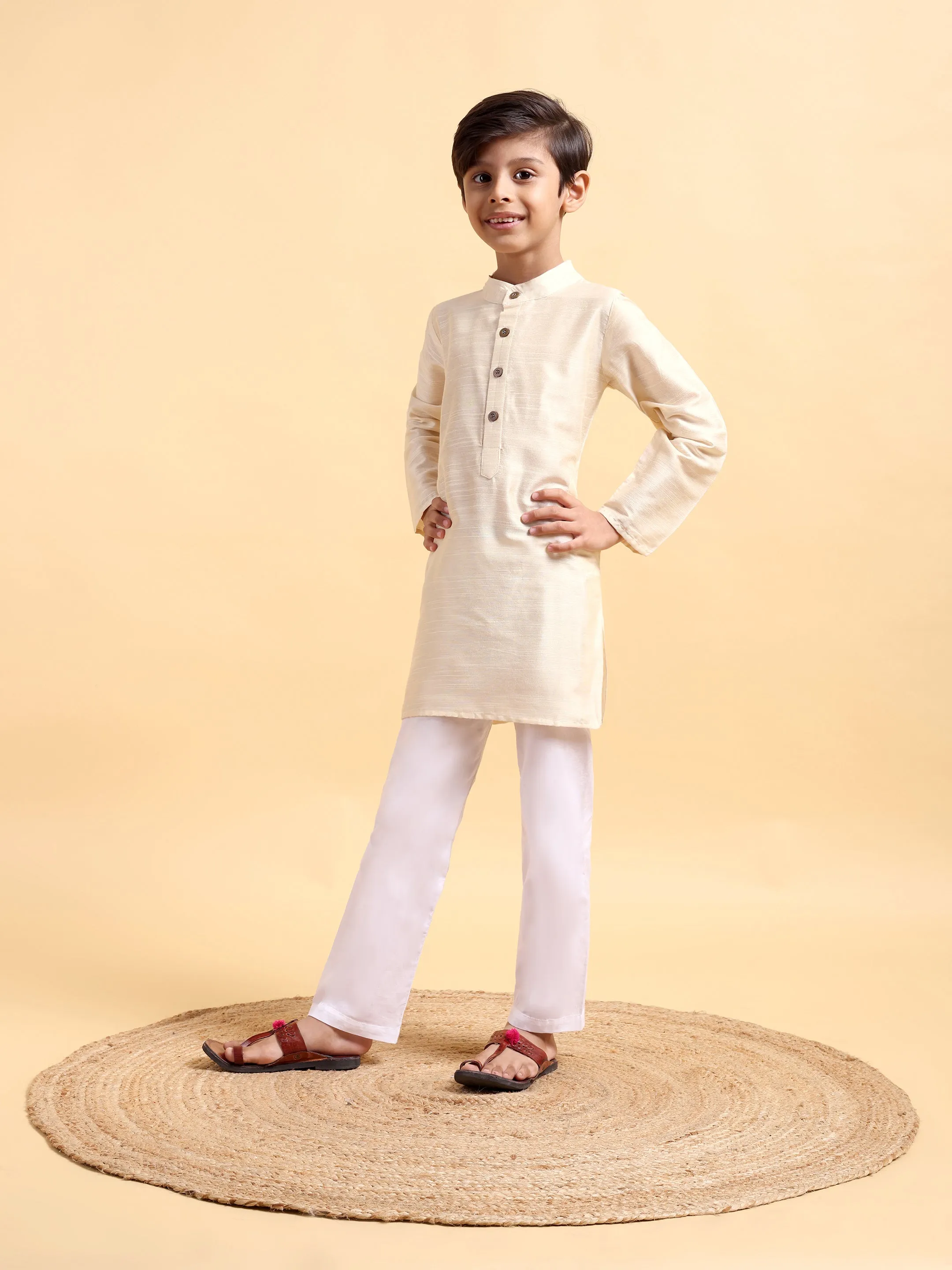 Ivory Cotton silk Kurta & Pajama Set